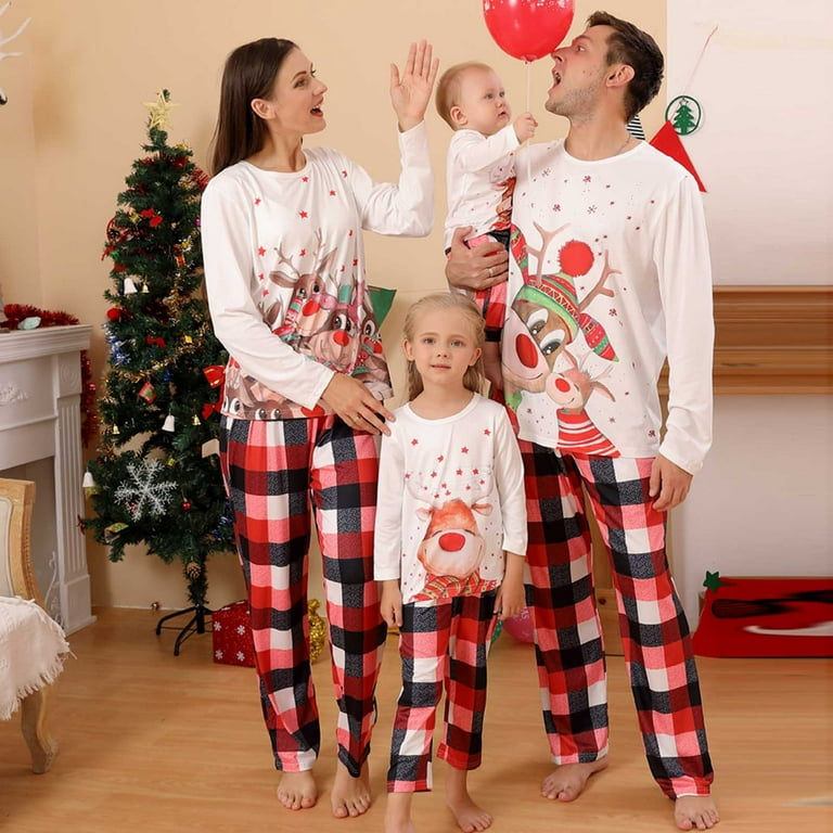 Baikeli Chirstmas Pajamas Matching Set Soft Round Collar Long Sleeve Tops  Classic Festive Red Pants Sleepwear PJS Xmas in Game Night Navidad Pijama