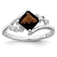 thumbnail image 3 of 925 Sterling Silver Rhodium Princess-cut Smoky Quartz and Diamondond Ring Size 6, 3 of 5