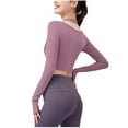 thumbnail image 4 of JGGSPWM Women's Cut-Out Workout Crop Top Long Sleeve Halter Tops Sports Padded Bra Front Buckle Closure Fitness Training Top Purple M, 4 of 4