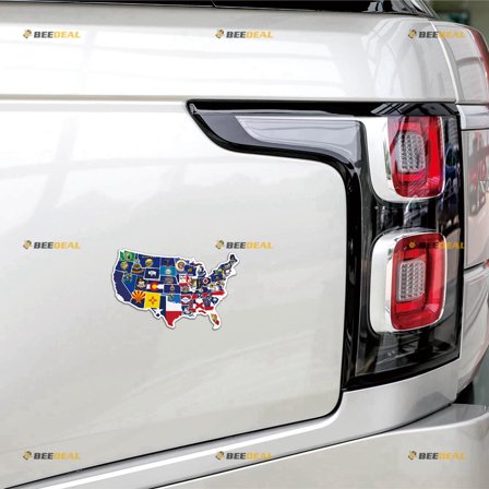 American All States Flags Maps Road Travel Trip Visited Car Magnet Magnetic Sticker Decal - 2 Pack Glossy 4" - for Truck Door Fridge Reusable Waterproof