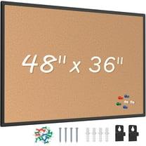 Large wall mount bulletin board 48 x 36, black aluminum frame 4x3 cork board, includes 18 push pins