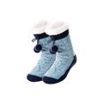 thumbnail image 2 of Women Sherpa Lined Cable Knit Slipper Socks with Pom Pom, Thick Warm Non Slip Home Socks, Cozy Fleece Lined Winter Cabin Socks for Indoor Wear Blue, 2 of 4
