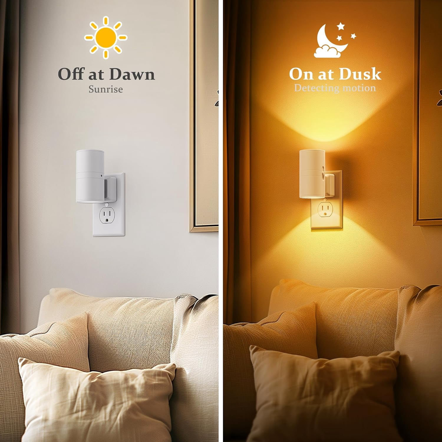 RGHJAR-Amber Night Lights Plug into Wall, Dimmable Night Light Plug in, Modern Night Lights Auto On/Off, Amber Night Light 2000K, 0-100LM Adjustable Brightness Nightlight for Hallway Bedroom, 2 Pack