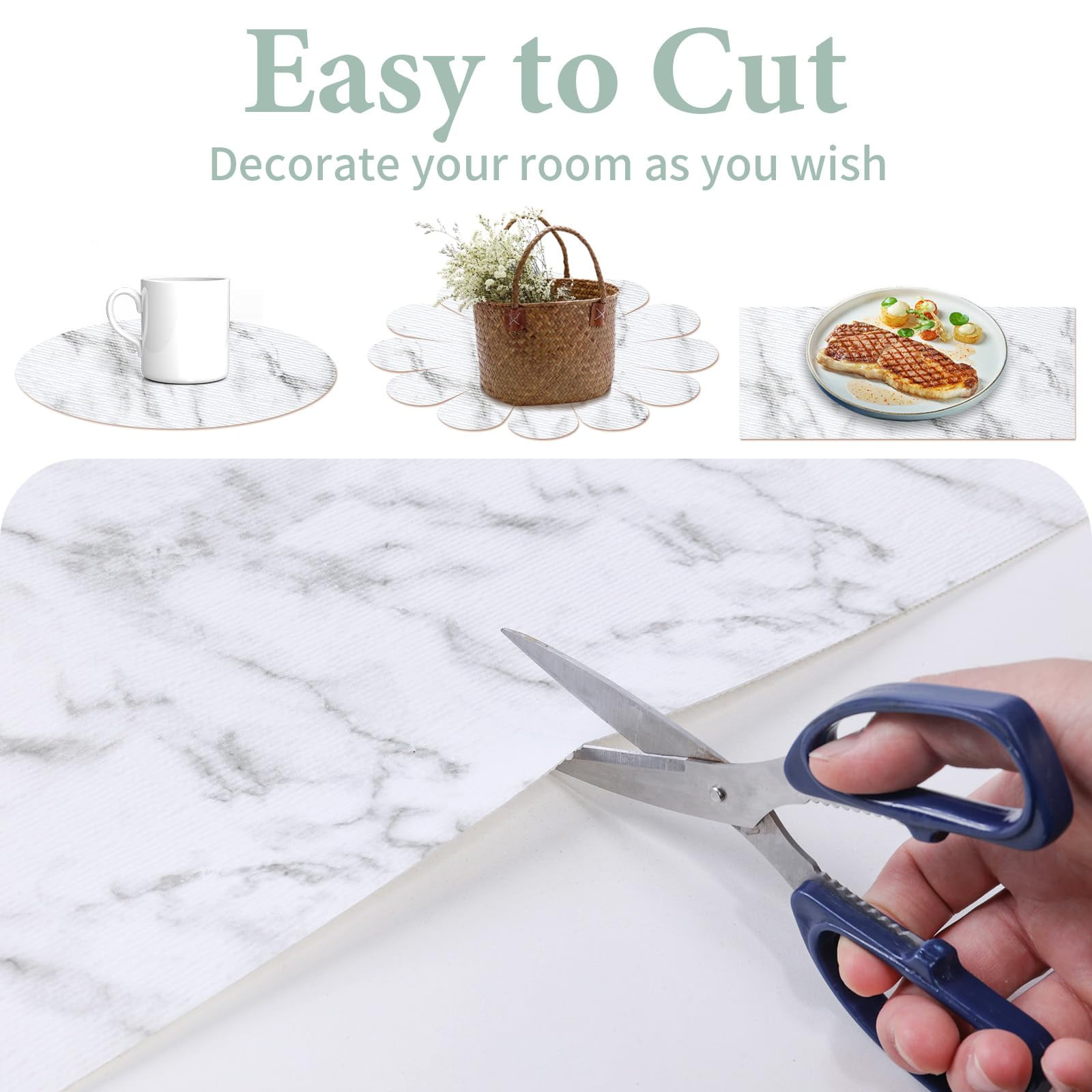 12 in X 118 in Drawer and Shelf Liner for Kitchen Cabinet : Non Slip Waterproof Shelf Paper EVA Non Adhesive Refrigerator Liners White Marble Easy Liners for Bathroom Cupboard .