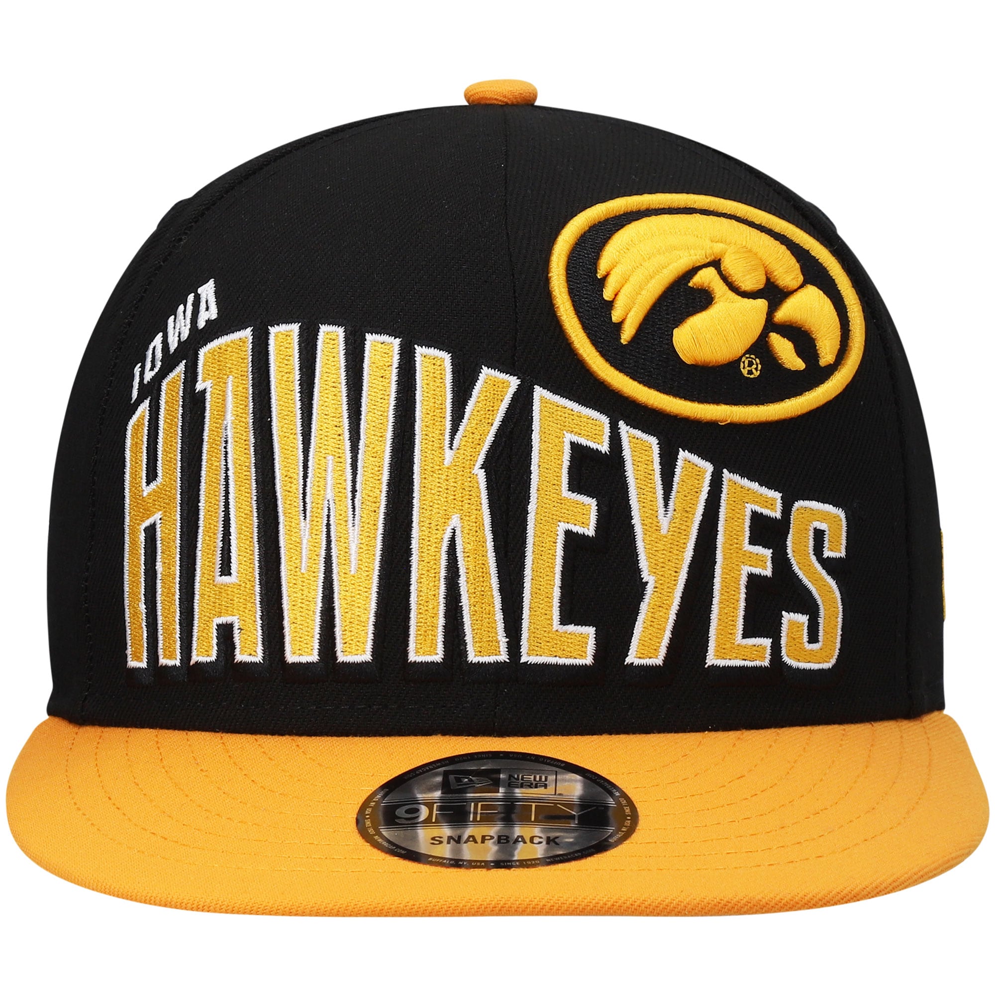 Men's New Era Black Iowa Hawkeyes Two-Tone Vintage Wave 9FIFTY Snapback Hat