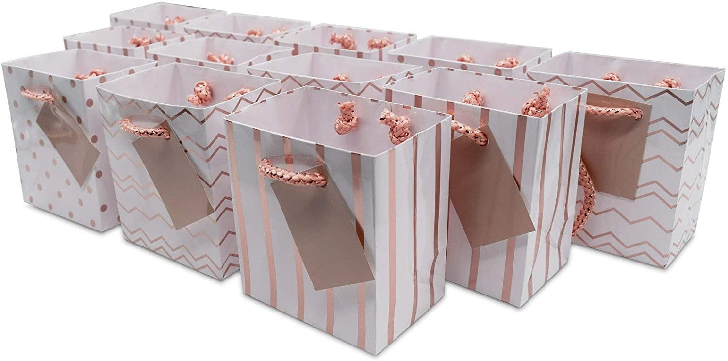 Extra Small Rose Gold Metallic Gift Bags W/ Handles, 12 Pcs. 4x2.75x4.5