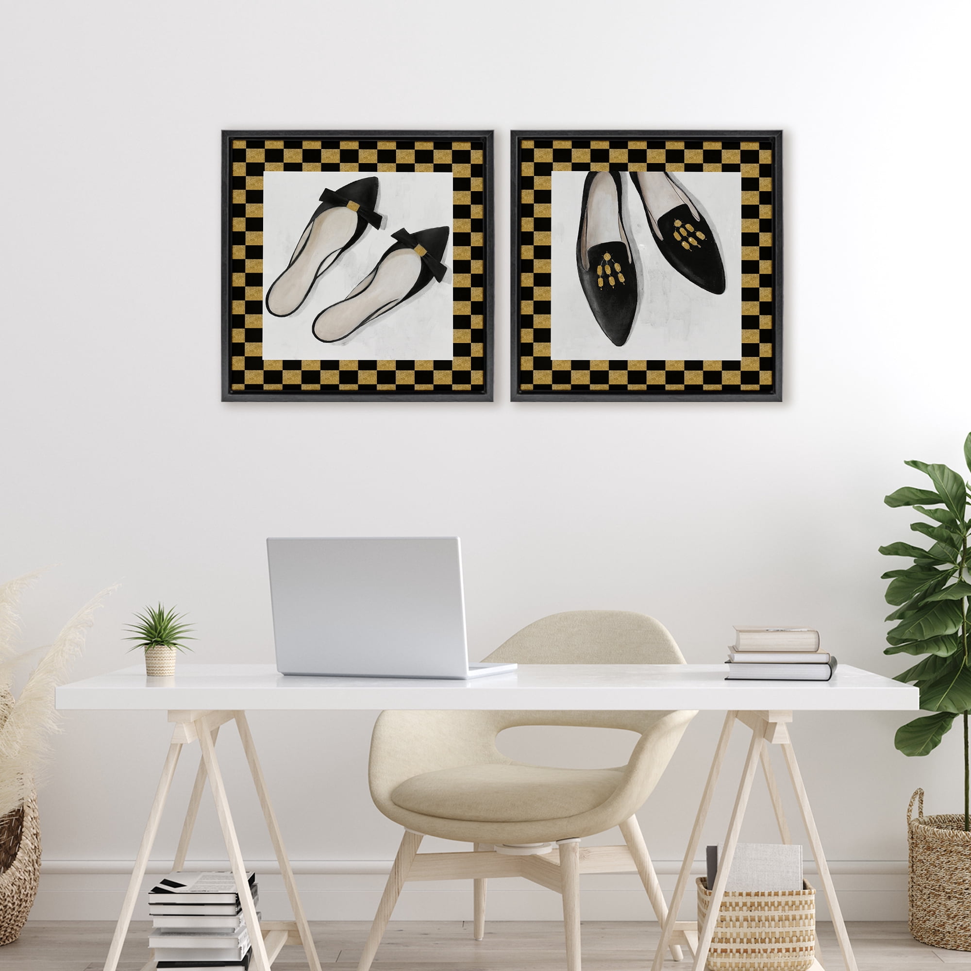 Stupell Industries Black Flats & Sliders 2 Piece Black Framed Floater Canvas Set, design by Lorenzo Collective