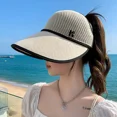 thumbnail image 2 of Gorra de béisbol tejida con protección solar de verano para exteriores, sombrero de ala grande enrollable, sombrero de copa vacío portátil, gorra repelente de insectos, 2 of 5
