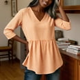 thumbnail image 5 of Qgtaibl Womens Plaid Babydoll Blouse Casual V Neck 3/4 Length Sleeve Cotton Shirts Loose Fit Flowy Pleated Tunic Tops Orange XXL, 5 of 7