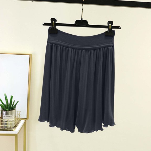 Costeam Womens Ruffle Hem Wide Leg Skort Self Fabric Drawstring Double Layer Fold Over High Waist Lightweight Silky Loose Knee Length Breathable Casual Loungewear Culottes