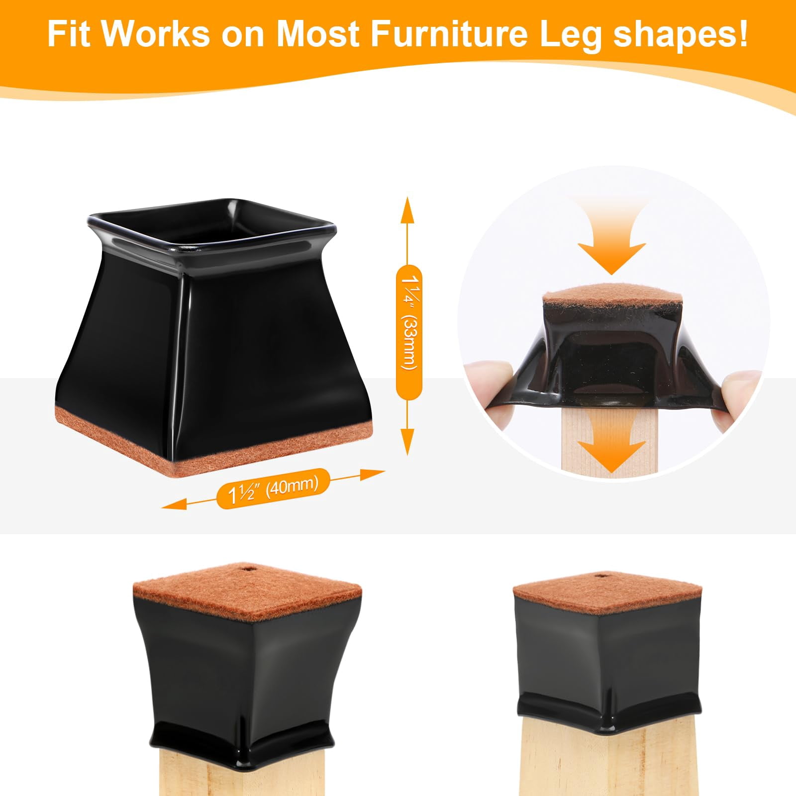 16 Pack Chair Leg Floor Protectors for Hardwood Floors, Silicone Felt Pads, Furniture Feet Covers, Scratch and Noise Reduction, Universal Large Size