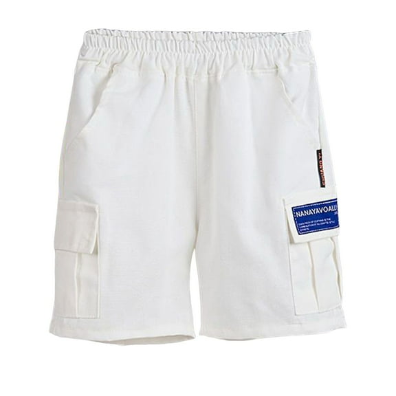 Zanarzt Little Boy Cargo Shorts Toddler Boys Cargo Shorts Lightweight Straight Leg Pull On Hiking Shorts for Sports Outdoor with Pockets White,8-9 Years