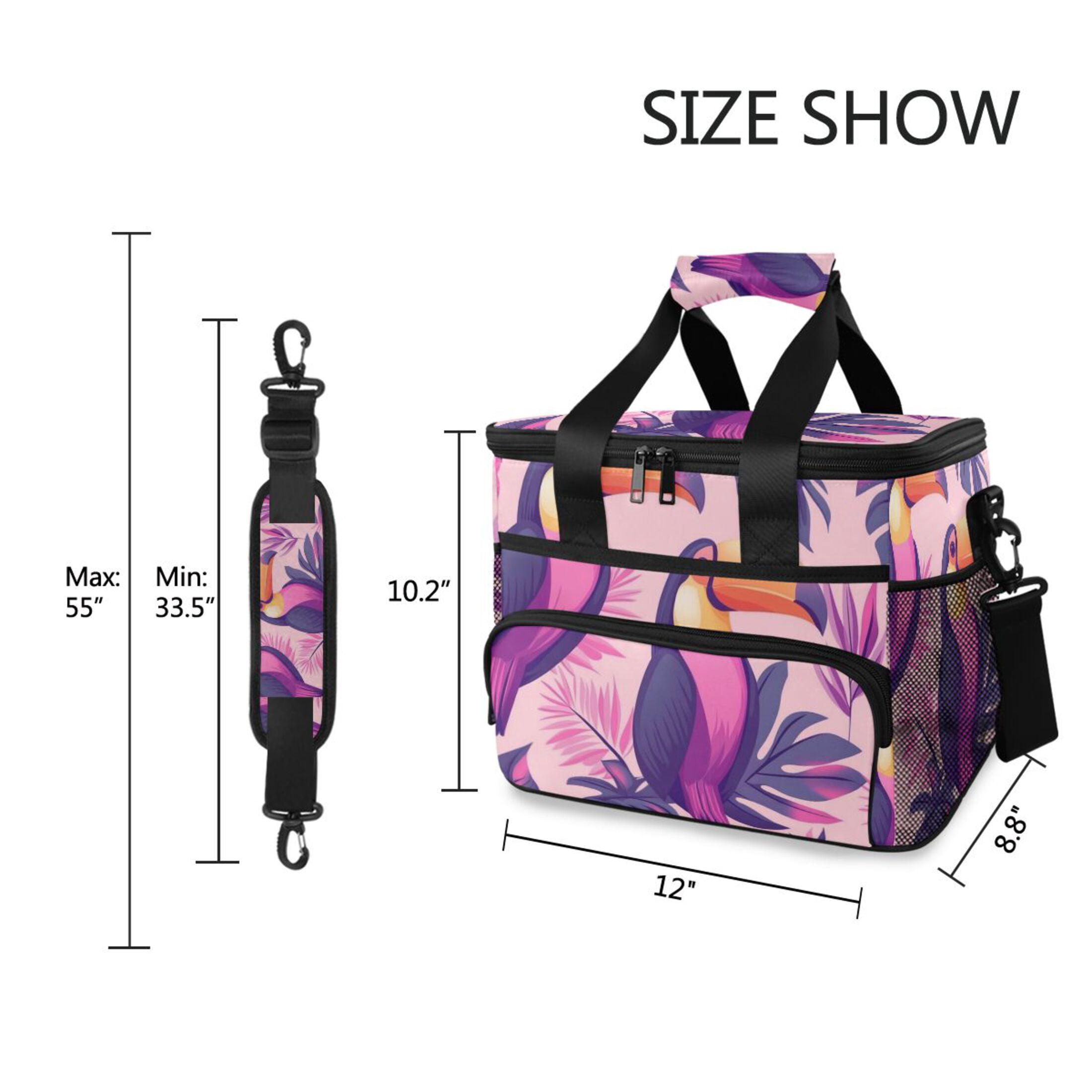 Purple Toucans Insulated Lunch Bag 15L Cooler Box for Women Men Work Camping Beach Travel