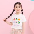 thumbnail image 4 of Godderr Girls Short Sleeve T-Shirts,Cotton Crew Neck Floral Print Tees for 4-16Y Toddler Kids,Cute Summer Clothes Apricot Color, 4 of 4