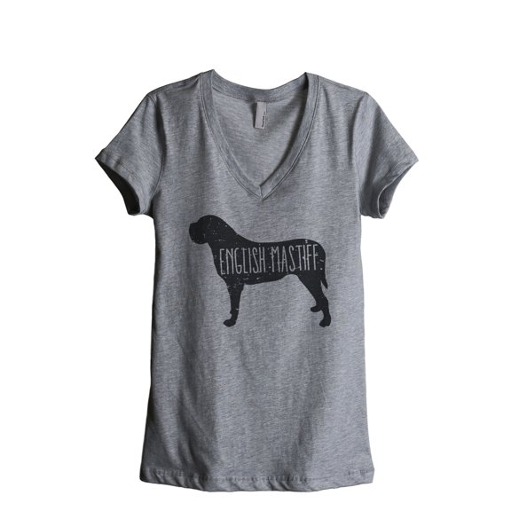 Thread Tank English Mastiff Dog Silhouette Women's Relaxed V-Neck T-Shirt Tee Heather Grey Small