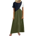 thumbnail image 1 of B91xZ Robe Tunique d'Été pour Femmes Manches Courtes Col Rond Ligne A Plissée Longueur Genou Robe Tunique, Vert m, 1 of 5