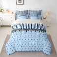 thumbnail image 3 of Castle Fairy Minimalism Stripe Layout 7-Piece Twin Bedding,Retro Lace Accent Bedding Comforter Set,Sky Blue Black,Reversible, 3 of 7