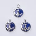 thumbnail image 3 of 10pc Natural Lazuli Kitten Pendants with Brass Findings Flat Round with Cat & Crescent Moon Shape Platinum 32x27.5x10mm Hole: 5x7mm, 3 of 3