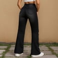 thumbnail image 2 of Pantalones de mujer de cintura alta y pierna ancha - Detalle de botones metálicos, tejido lavado, para el día a día/vacaciones, poliéster, lavables a máquina, 2 of 6
