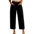 thumbnail image 2 of Women's Straight Leg Capri Pants Elastic Waist Cotton Blend Lounge Black Loose Fit Cropped Pants with Pockets Size M, 2 of 6