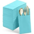 thumbnail image 1 of BloominGoods Colored Paper Disposable Dinner Napkins with Flatware Pocket, Mint Blue 50-Pack, 1 of 9