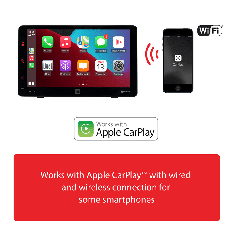 Dual Electronics DMD7W Dash Mount 7" Touchscreen Monitor with Wireless Apple CarPlay, New