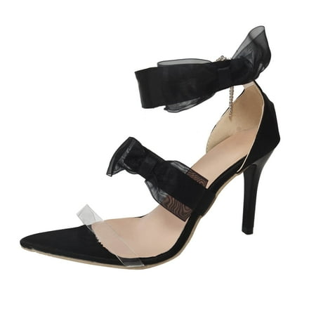 

adviiicd Ladies Pumps Summer Solid Color Buckle Pumps Mesh Bow Pointed Thigh High Pumps for Women Wide Calf No Heel
