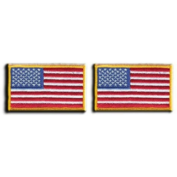 Hero’s Pride U.S. Flag Patch – Medium Gold Border, Sew-On Embroidered Emblem, 3 3/8" x 2" (Pack of 2)