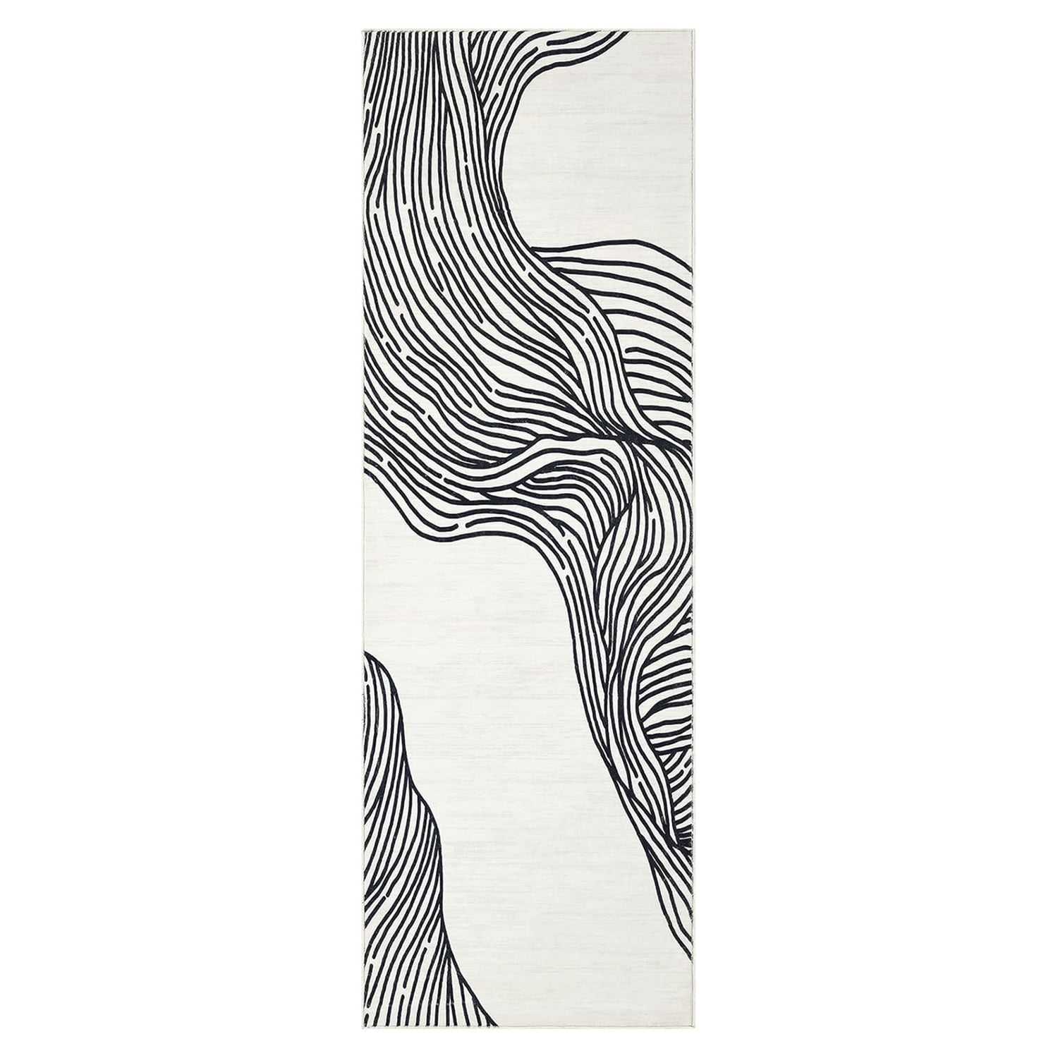 Tzou 2x6 Non-Shedding Washable Runner Rugs for Kitchen, Nonslip Contemporary Striped Carpet for Entryway Living Room, Black/Beige