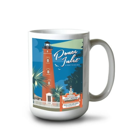 

15 fl oz Ceramic Mug Ponce Inlet Lighthouse Florida Vector Dishwasher & Microwave Safe