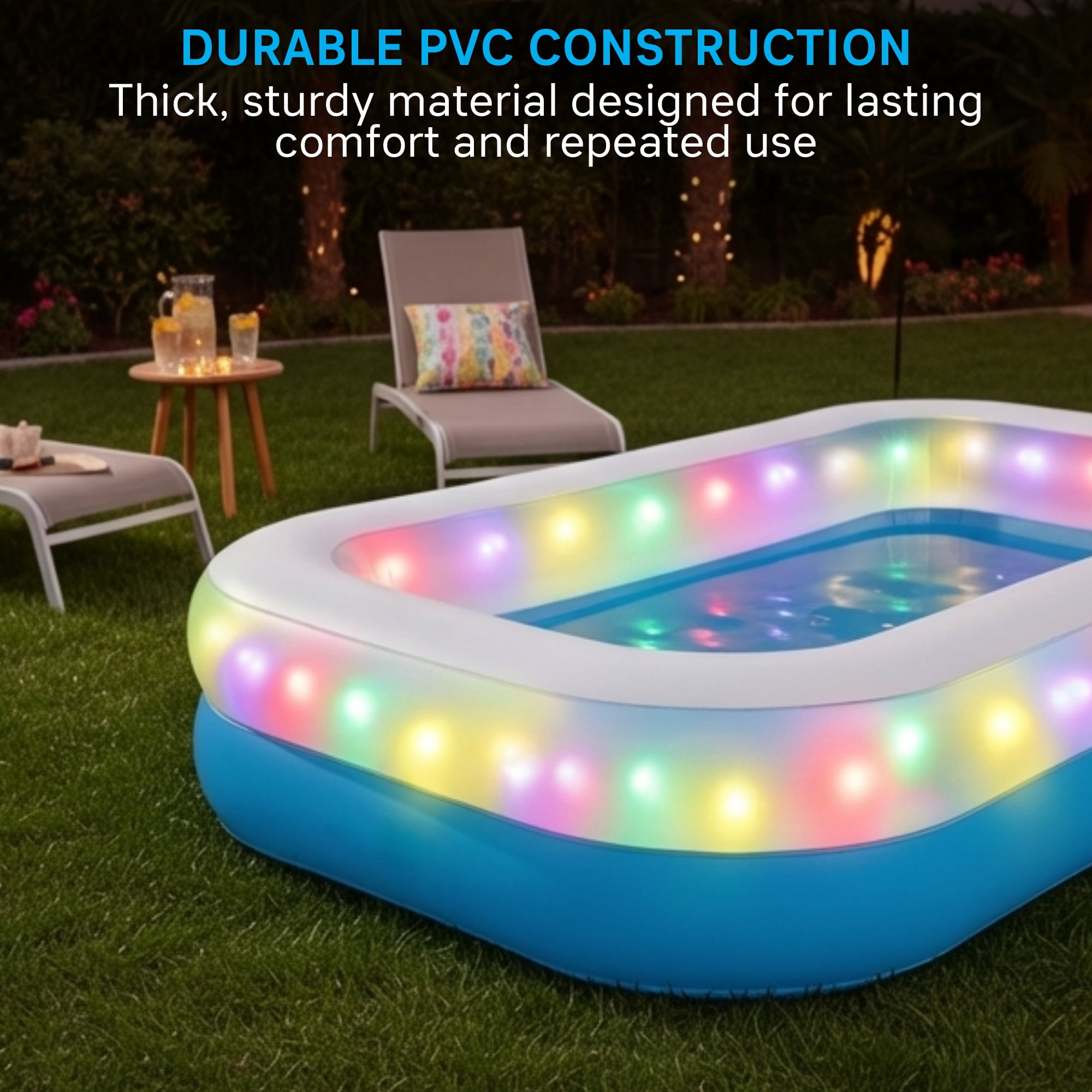 Merkury Innovations HGLO 6 ft Inflatable LED Swimming Pool, Multi-Colored Light
