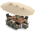 thumbnail image 2 of Costway 10 Pieces Patio Wicker Dining Set with Double-Sided Patio Umbrella 8 Armchairs Beige, 2 of 10