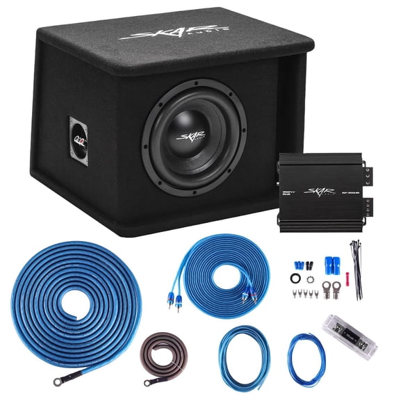 Skar Audio Single 8" Completo 700 W Serie SDR Subwoofer Paquete de graves – Incluye caja cargada con
