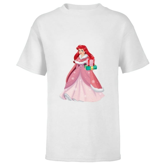 Disney Princess The Little Mermaid Ariel Christmas Gown - Short Sleeve T-Shirt for Kids - Customized-White