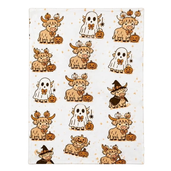 Halloween Highland Cow Ghost Flannel Throw Blanket 51x59 Inch Soft Cozy Fall Decor Blanket For Sofa Bedroom
