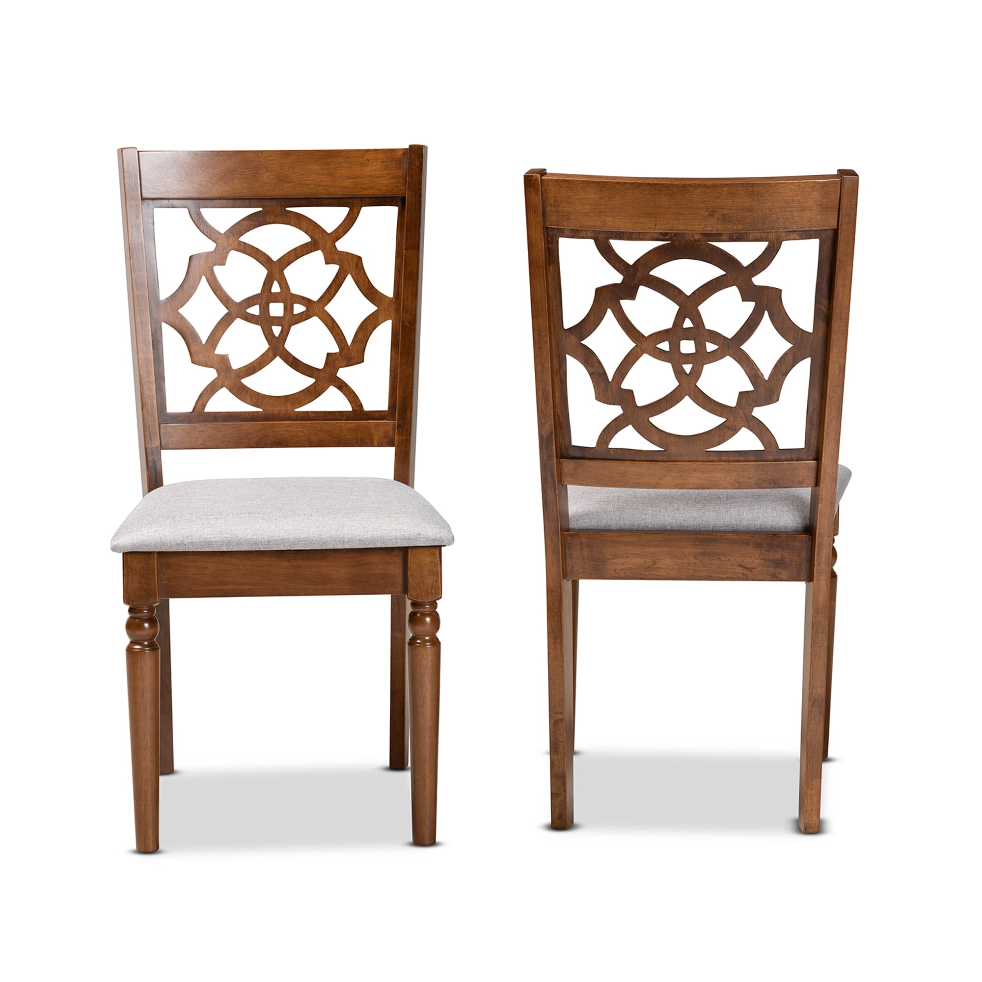 Baxton Studio Renaud Modern and Contemporary Grey Fabric Upholstered and Walnut Brown Finished Wood 2-Piece Dining Chair Set