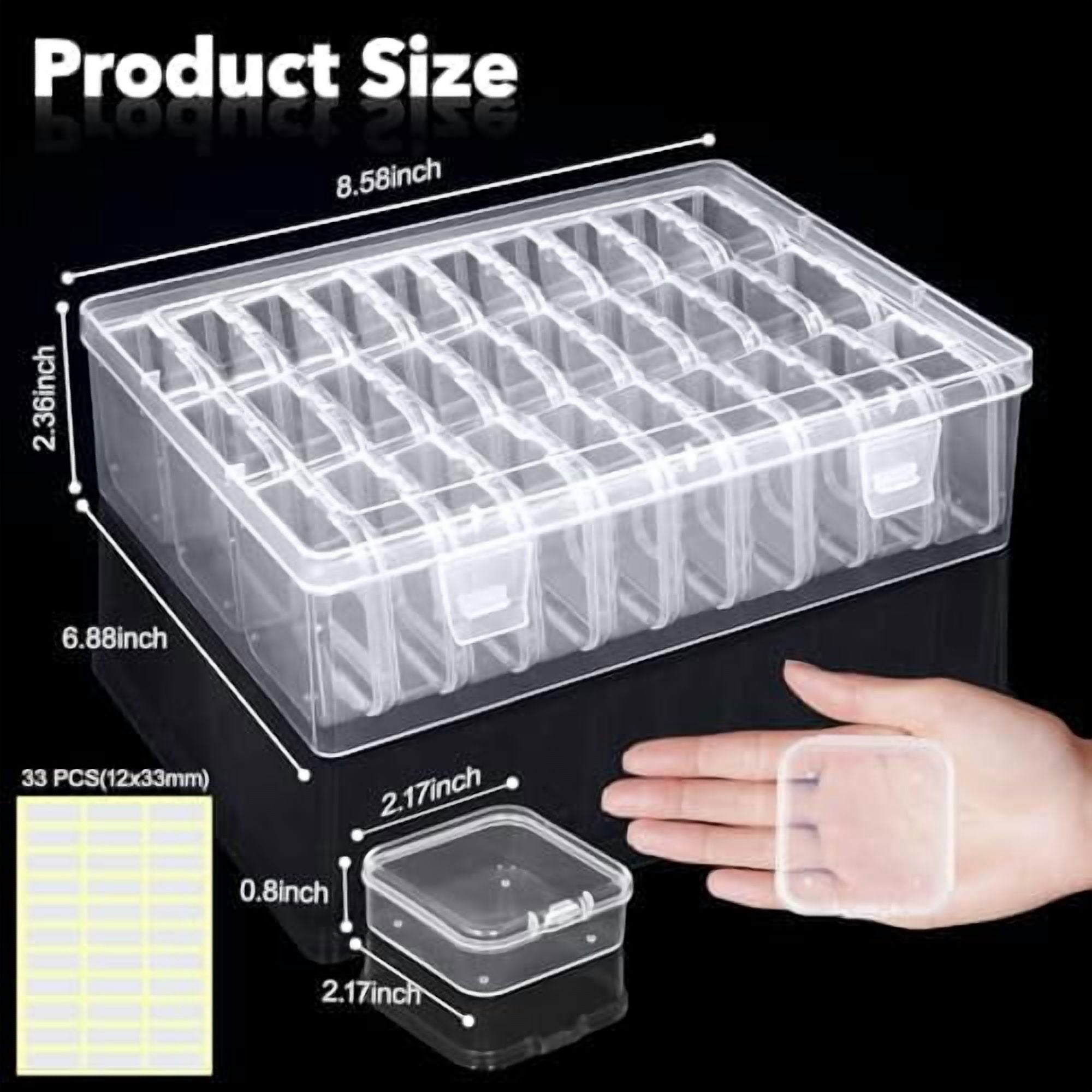 Bead Organizer Box, 93Pcs Small Bead Storage Containers Plastic Cases with Hinged Lid, Rectangle Clear Diamond Painting Storage Containers for Jewelry, DIY Crafts, Bracelet, Seeds, Nail