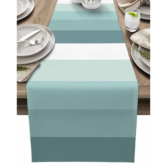 Table Runner Ombre Teal Stripes Table Decoration for Kitchen Dinning Gradient Color Table Decoration for Indoor Outdoor Party Wedding Decor 13x72inch
