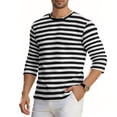 thumbnail image 2 of Ceisia Men's Spring Summer Casual Regular Fit Crew Neck Three-Quarter Sleeve T-Shirt Multi-Color Striped Cotton-Like Jersey Stretch Fabric Black M Gifts, 2 of 6