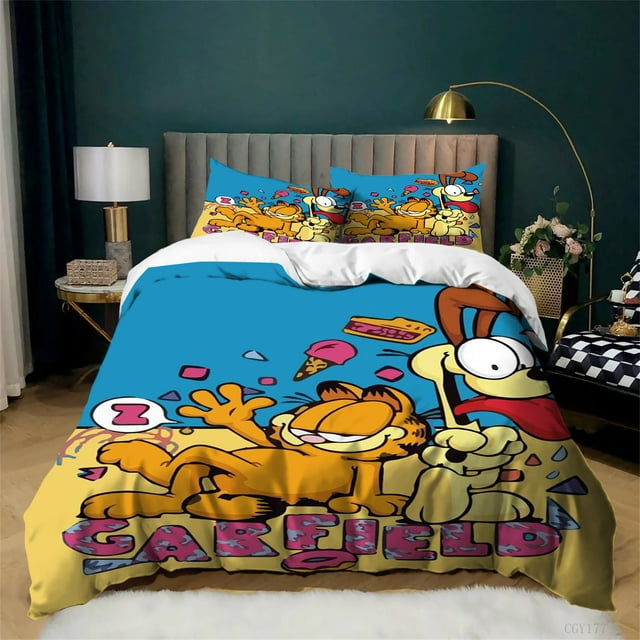Soft 3D Printed Garfield Bedding Set Kids,3Pcs Lightweight All-Season Comforter Set Graphic Quilt Cover Duvet Cover Set