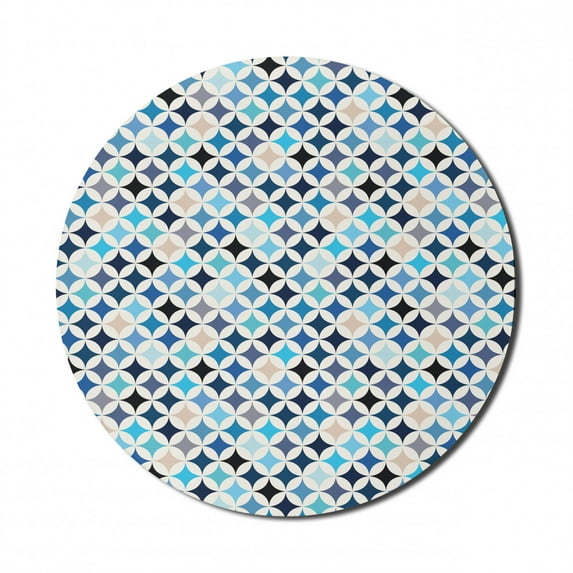 Modern Mouse Pad for Computers, Geometric Circles with Half Round Like Square in the Blue Tones Mix Image Backdrop, Round Non-Slip Thick Rubber Modern Mousepad, 8" Round, Multicolor, by Ambesonne