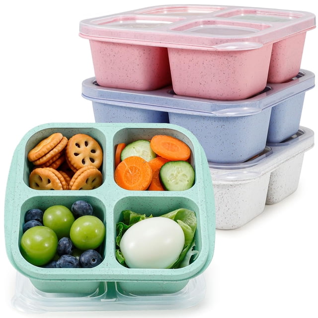 Bento Snack Boxes Caperci, paquete de 4 pajitas de trigo, 600 ml, 4 compartimentos