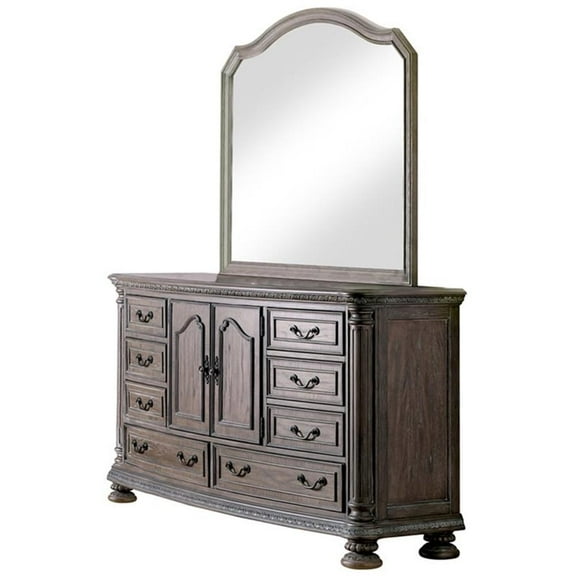 Furniture of America Leo Wood 2-Piece Dresser and Mirror in Rustic Natural Tone