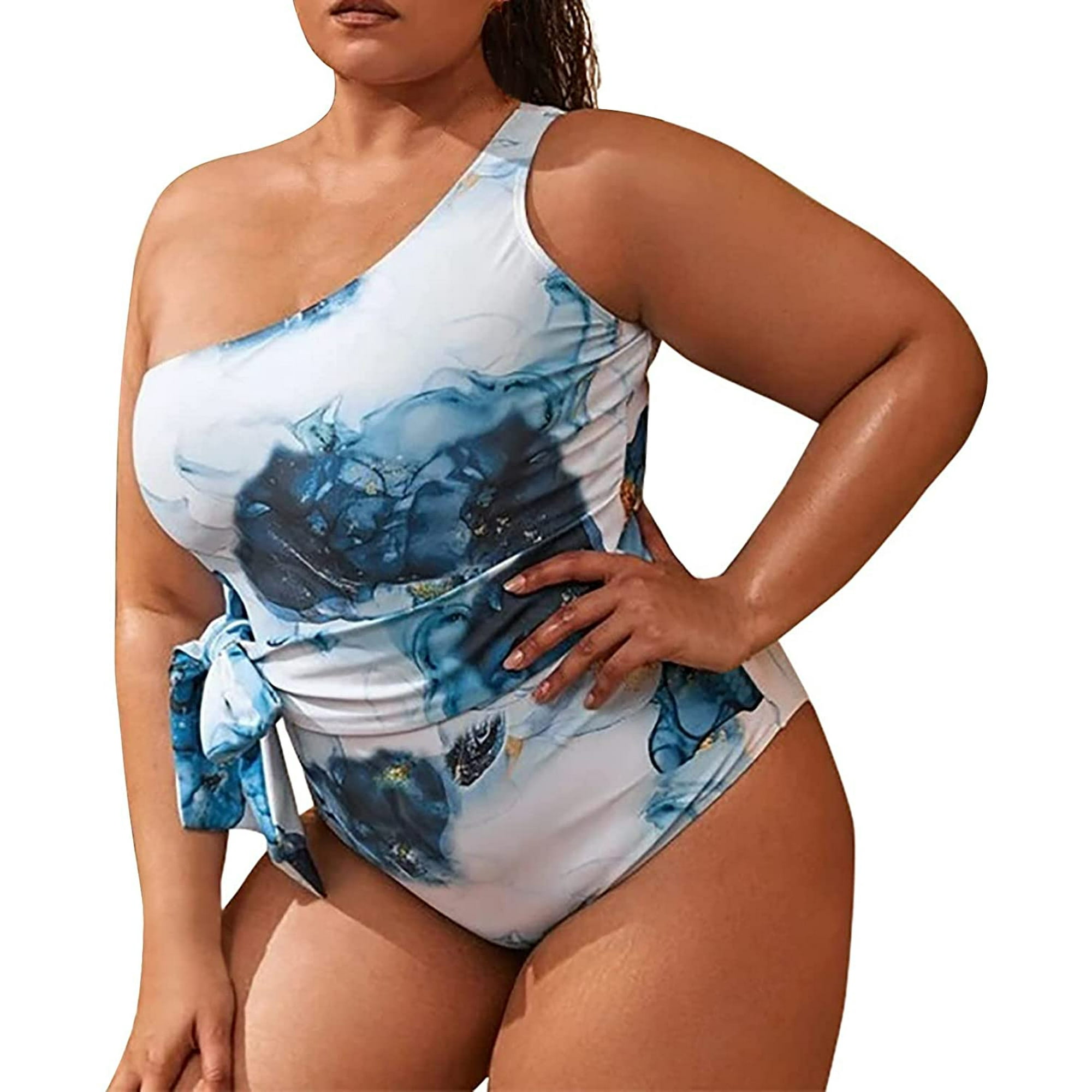 Women s Wrap Print Bikini Set Large Size Printed Batik Fat Lady Slim Swimsuit One Piece Swimsuit Beachwear Swimdress White XXXL Walmart