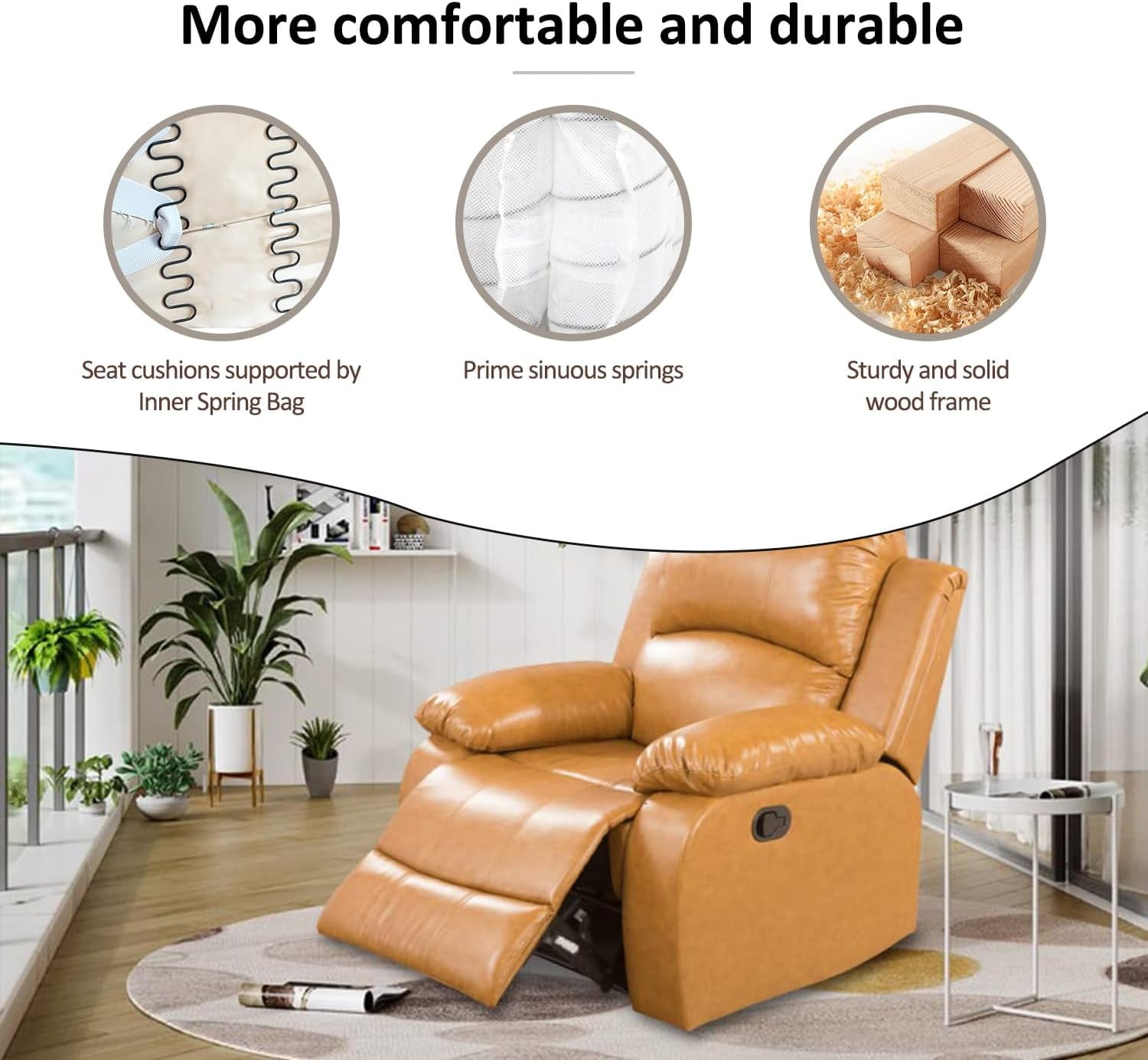 TrumanPick Manual Leather Recliner Chair,Overstuffed reclining Armchair Home Theater Sofa Recliner for Living Room,Yellow