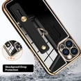 thumbnail image 2 of Designed for iPhone 13 Pro Case with Wrist Strap Loop Luxury Love Heart Plating Gold Bumper Phone Cover Wristband Kickstand Full Body Protective Slim Case for Women-Black, 2 of 12