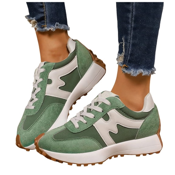 Women's Platform Non Slip Lace Up Sneakers Soft Sole Non Slip Work Shoes Casual Lightweight Running Shoe Green Size 6.5