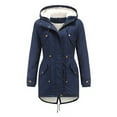 thumbnail image 4 of RYRJJ Women's Plus Size Parka Coat Fashion Winter Warm Windproof Snow Thicken Fleece Lined Anoraks Overcoat Drawstring Hooded Jacket with Pockets(Navy,L), 4 of 8