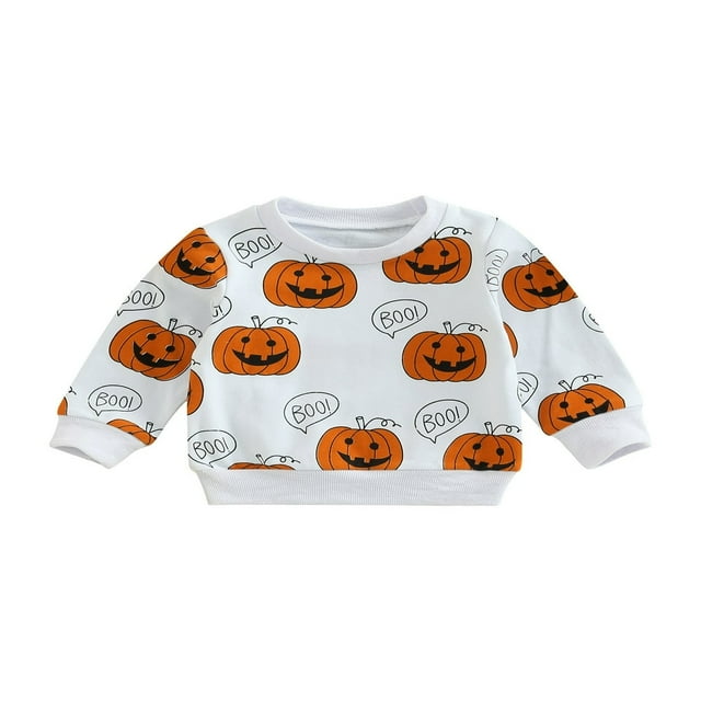 Bébé Garçon Fille Halloween Sweat-Shirt Citrouille Imprimé Col Rond Manches Longues Pull-Overs