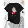 thumbnail image 2 of Women's Cartoon Cowboy Santa Graphic Tee - Casual Round Neck Short Sleeve T-Shirt, Soft Polyester Blend, Fun Holiday Summer Top, White, 2 of 6